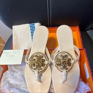 Tory Burch, jeweled Miller, sandal, size 7, color brie 724